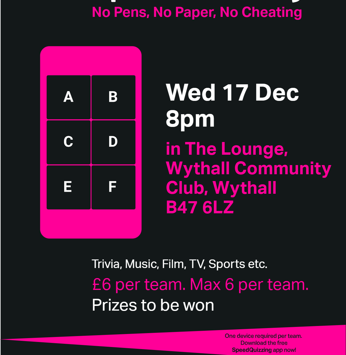 SpeedQuizzing Wednesday 17 December at 8pm