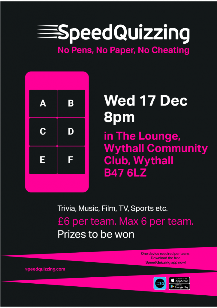 SpeedQuizzing Wednesday 17 December at 8pm