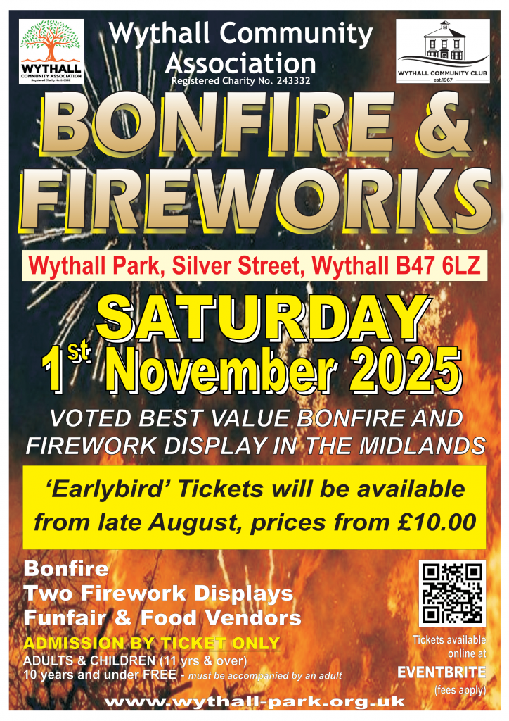 Wythall Bonfire and Fireworks displays. Sat 1 Nov 2025. Two displays.