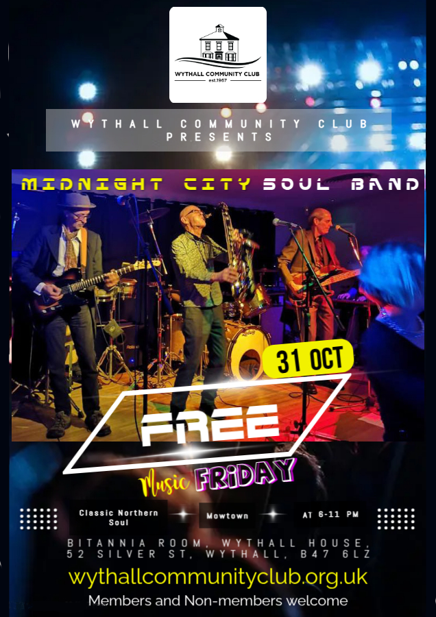 Midnight City Soul Band - 31 Oct 2025 in the Britannia Room, Wythall House.