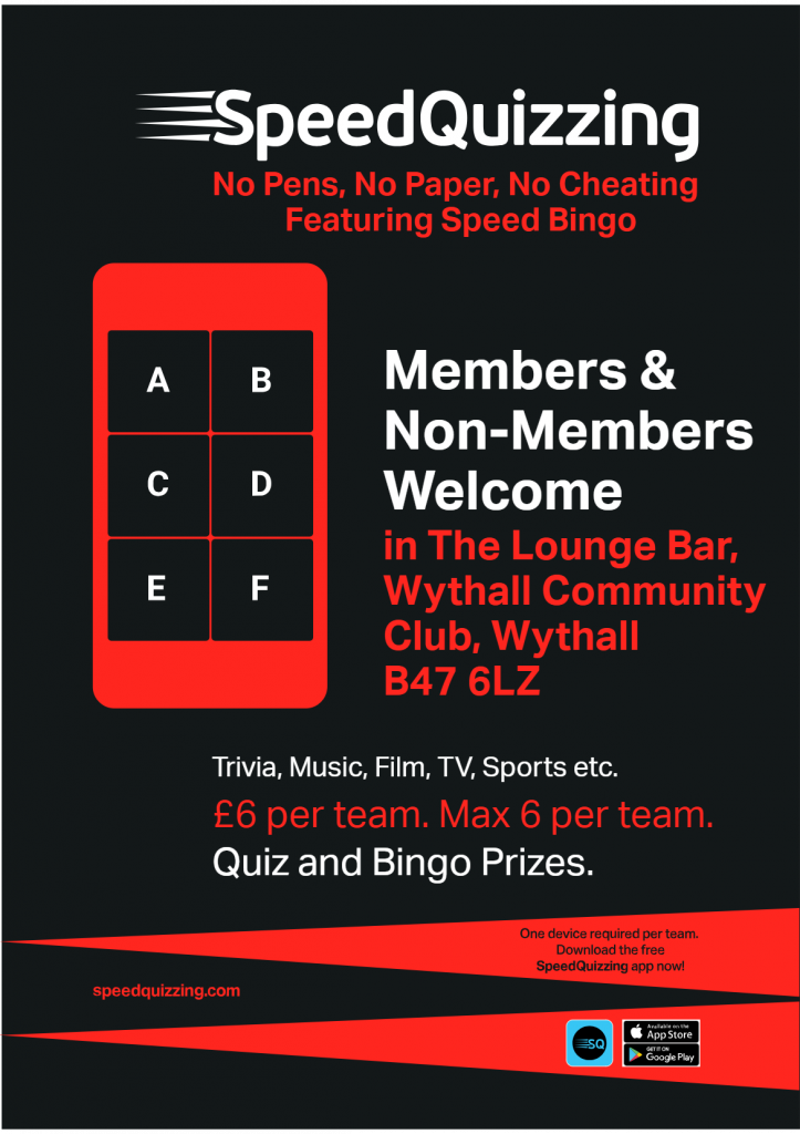 SpeedQuizzing featuring Speed Bingo at Wythall Community Club, Wythall, B47 5QG