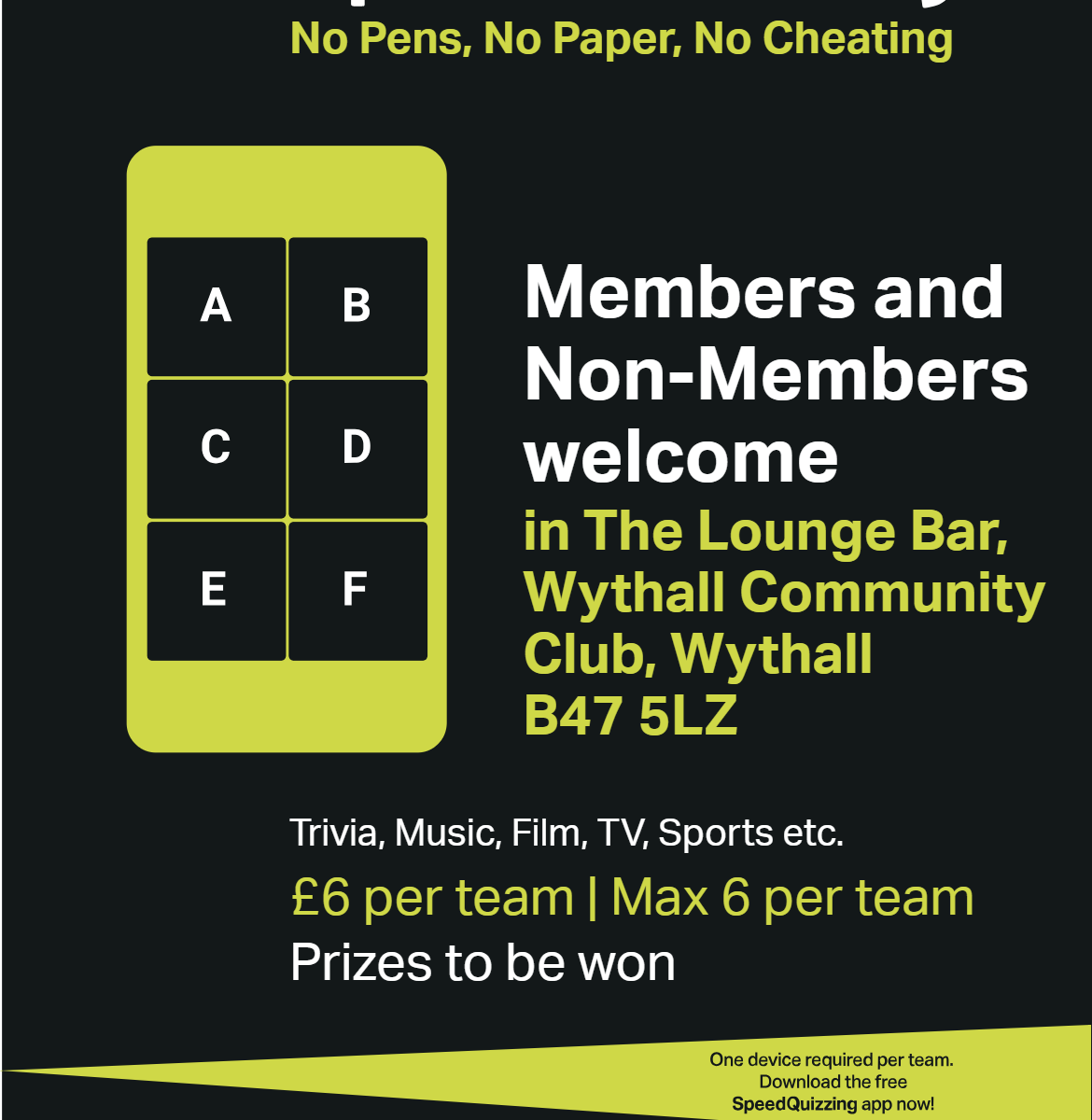 SpeedQuizzing at Wythall Community Club - No Pens, No Paper, No Cheating!