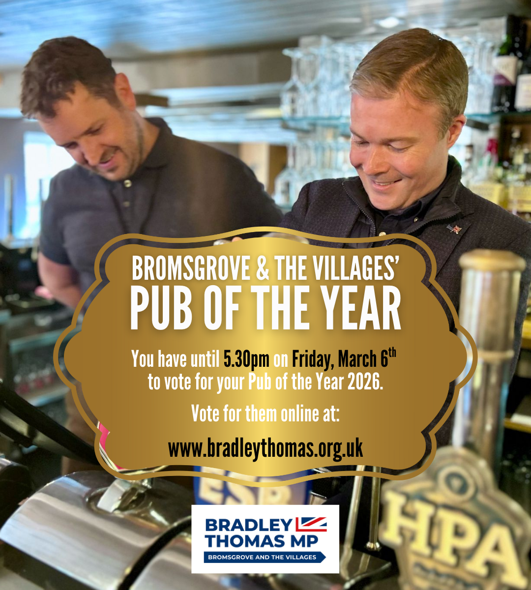 nominated to take part in the Bromsgrove and the Villages’ Pub of the Year Competition.