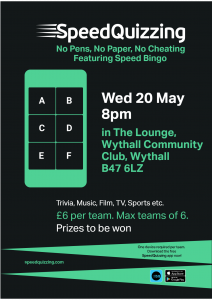 SpeedQuizing featuring Speed Bingo 20 May at 8pm