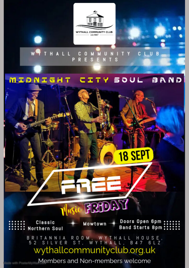 Midnight City Soul Band - 18 Sept 2026 - Wythall Community Club