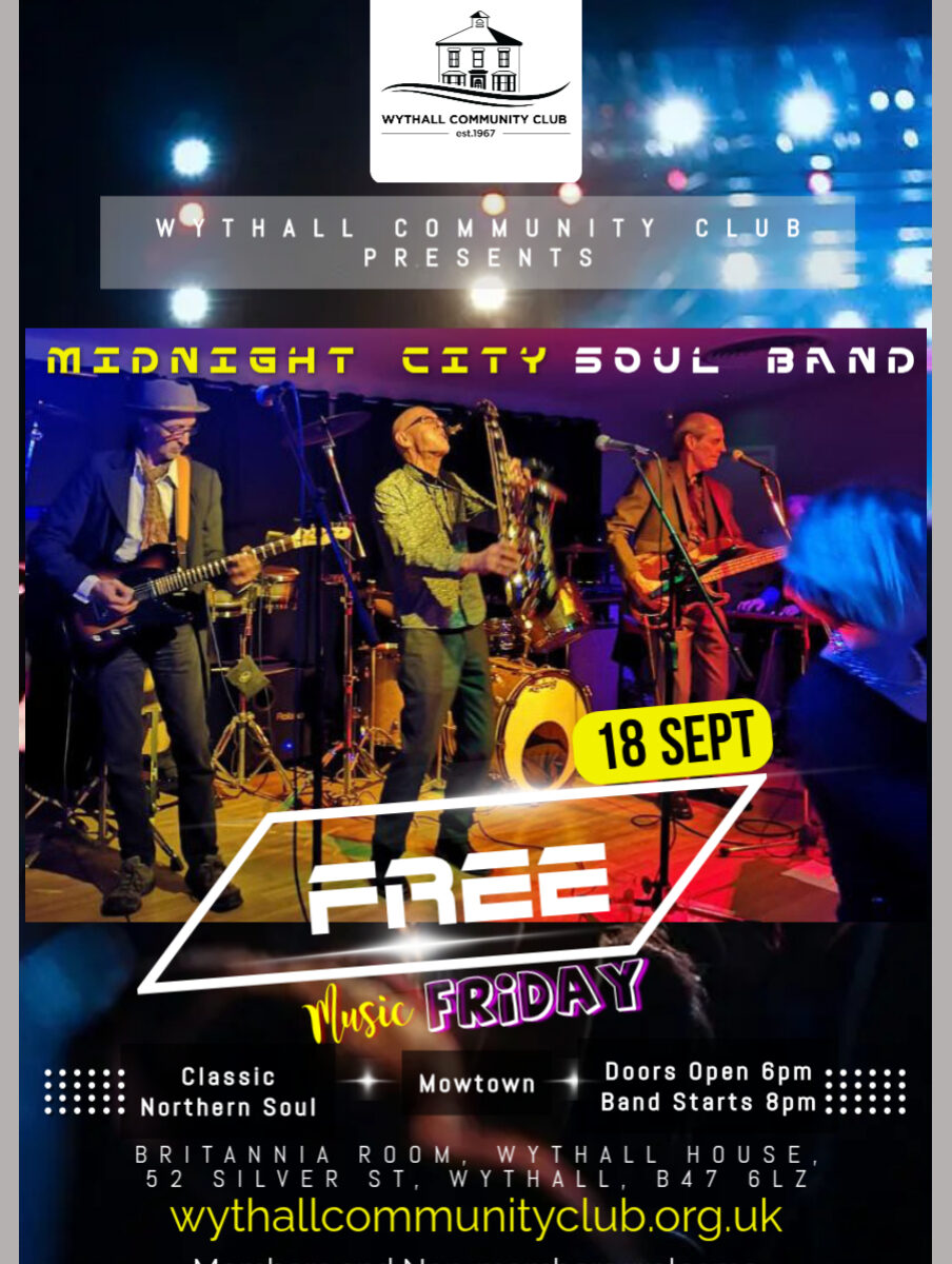 Midnight City Soul Band - 18 Sept 2026 - Wythall Community Club