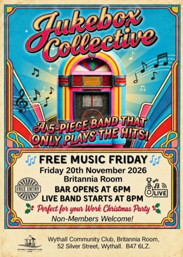 Free Music Friday - Jukebox Collective 20 Nov 2026 at Wythall Community Club